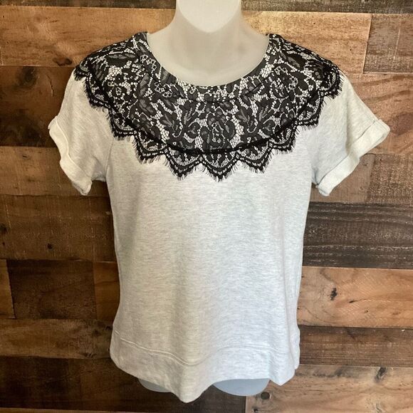 Gap Factory Top Sweatshirt Short Sleeve Cuffs Black Lace Grey Women Size Small - Picture 11 of 11